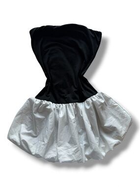 Two-Tone Strapless Black and White Mini Dress Ruffle Coquette Small